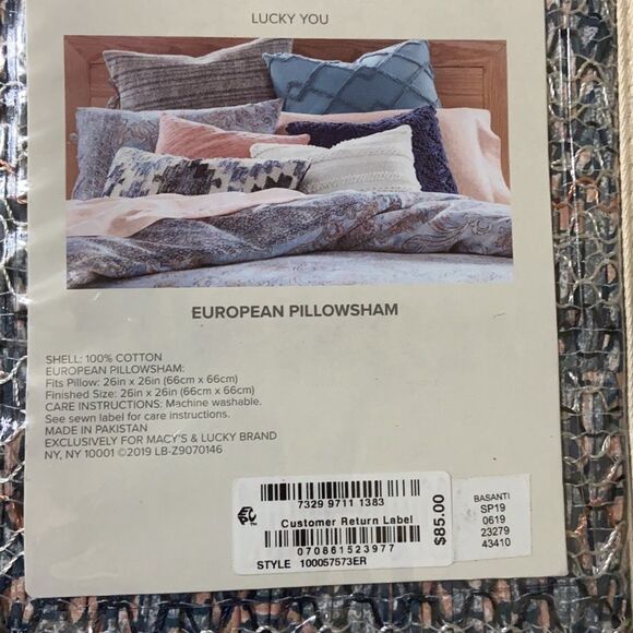 - LUCKY BRAND European Pillow Sham Basanti Blue. - Picture 2 of 3